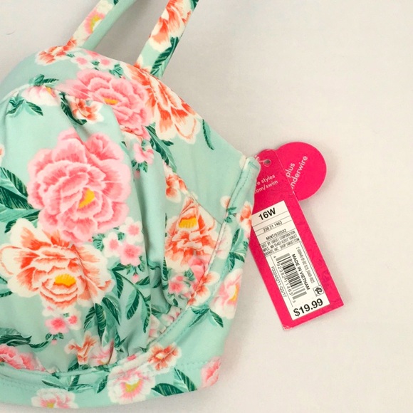Xhilaration Mint Green & Pink Floral Underwire Bikini Top Adjustable Corset Back - Picture 2 of 6